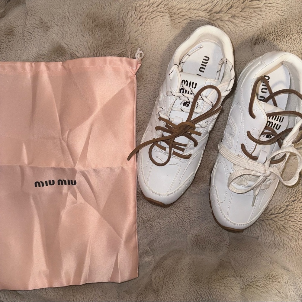 Miu Miu White Sneakers with Pink Dust Bag